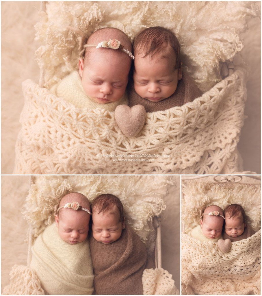 Fotografa newborn a Verona - gemellini nel lettino