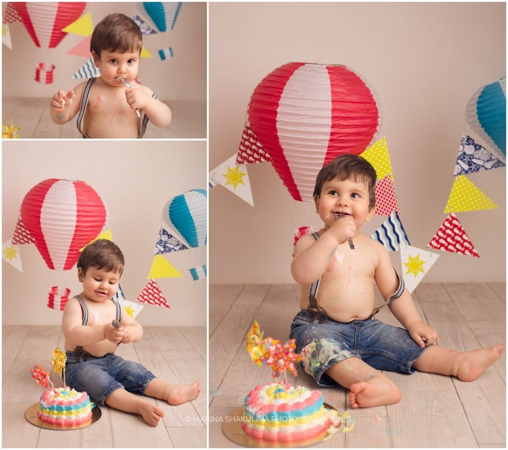 servizio fotografico CakeSmash - torte, gagliardetti e mongolfiere