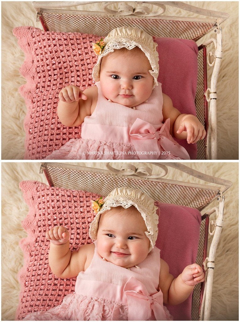 Fotografo di Bambini a Negrar - ritratto bambina in rosa su lettino