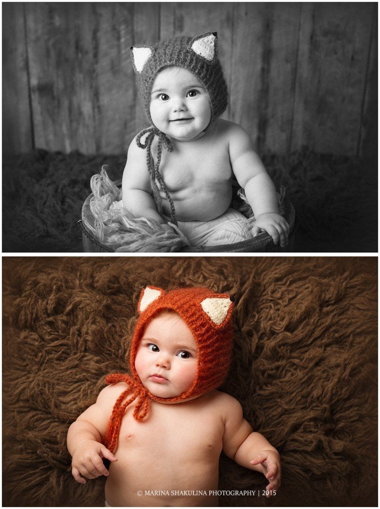 Fotografo di Bambini a Negrar - su flokati marrone