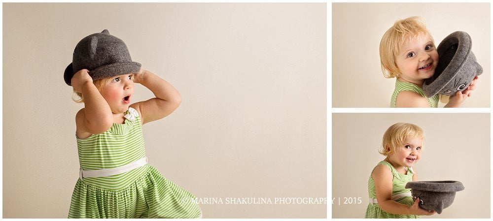 Fotografo di Bambini a Pescantina - bambina abitino verde e cappellino