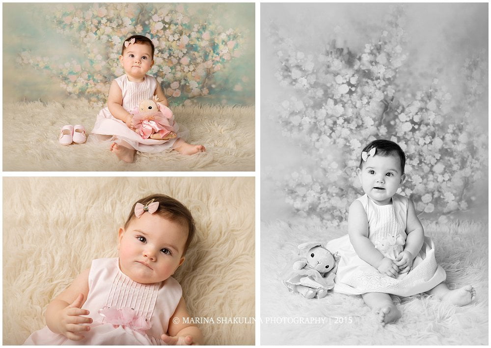 Fotografo di Bambini a Zevio - in rosa con fondo floreale