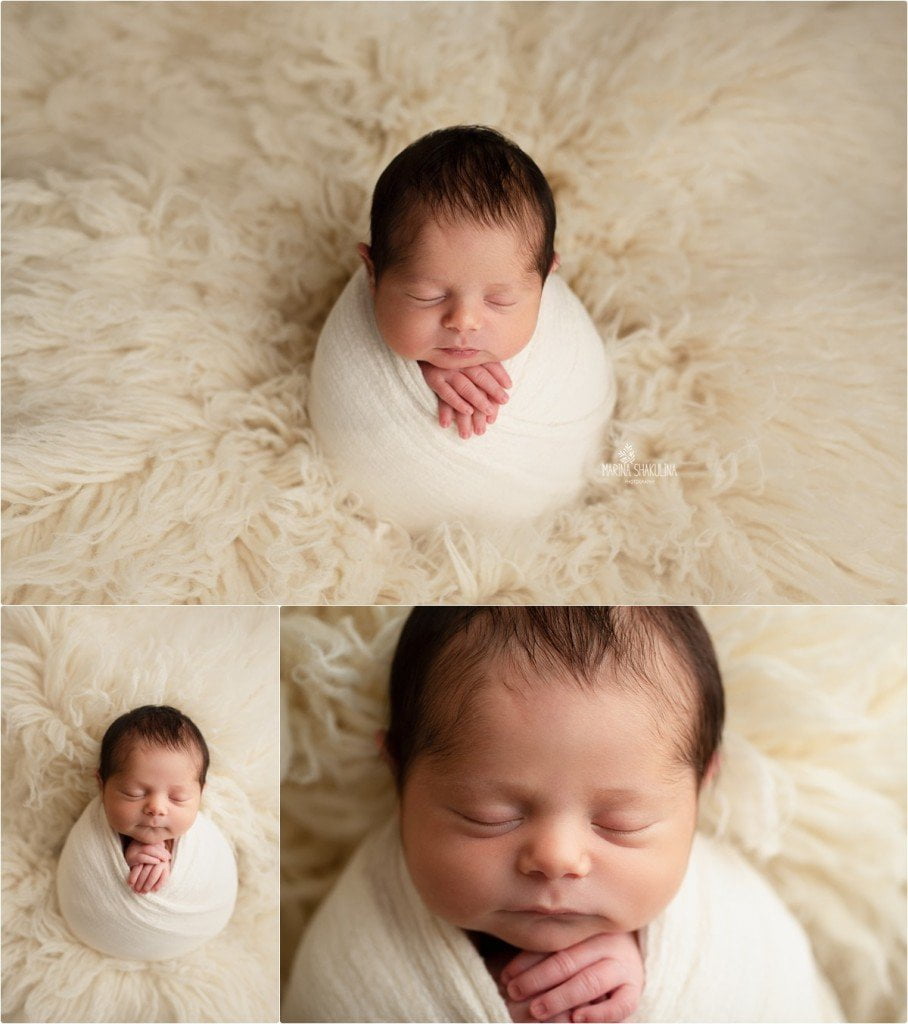 foto neonato a Verona - white wrap and flokati