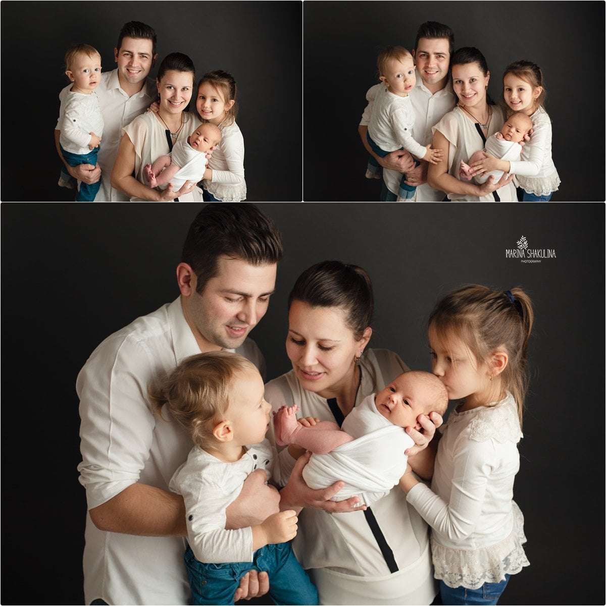 famiglia con neonata e bimbi