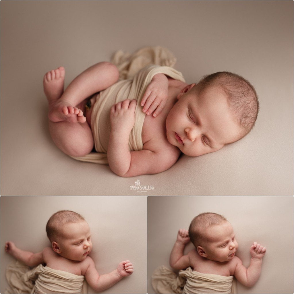 Fotografa neonati - bimbo fasciato beige