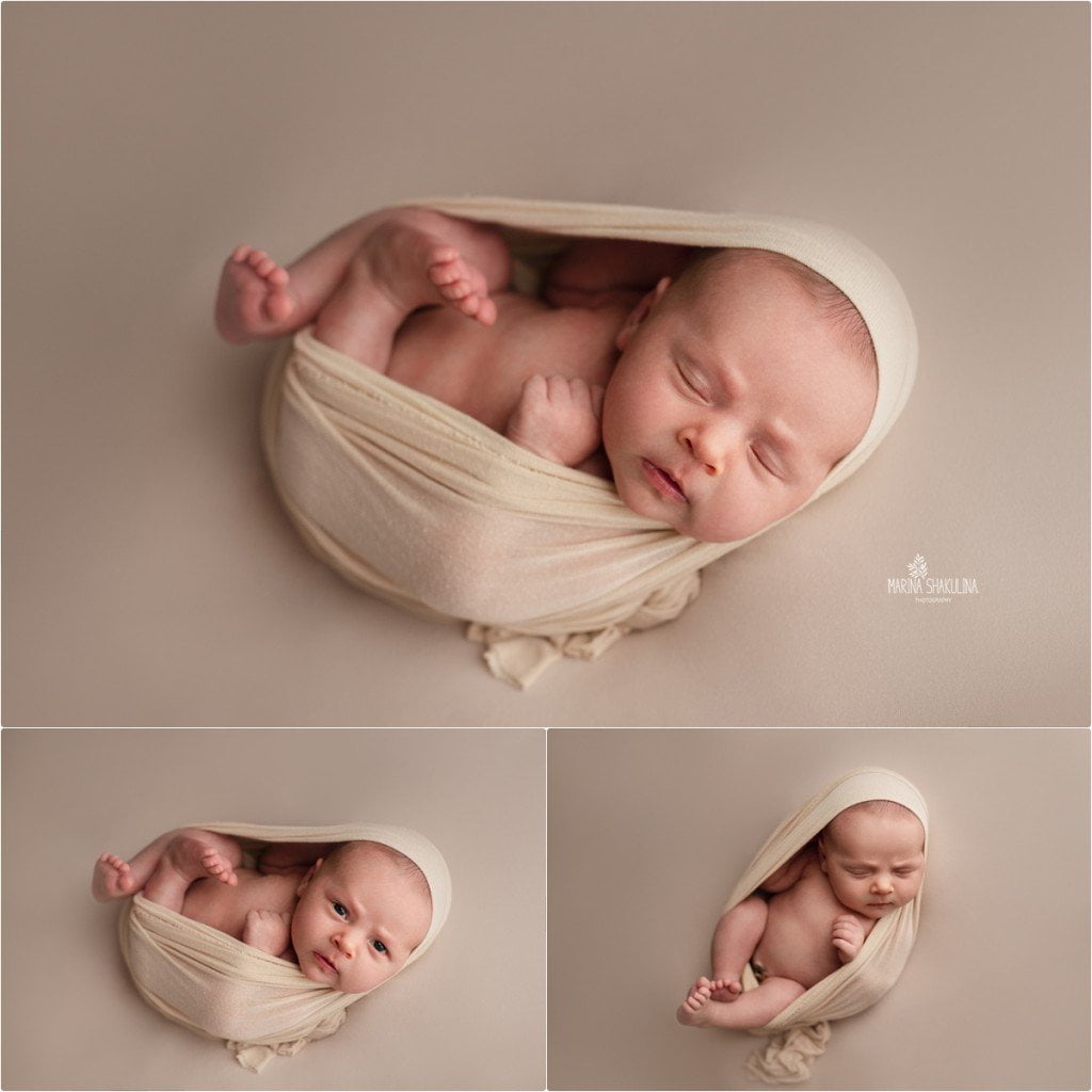 Fotografa neonati - bimbo fasciato beige