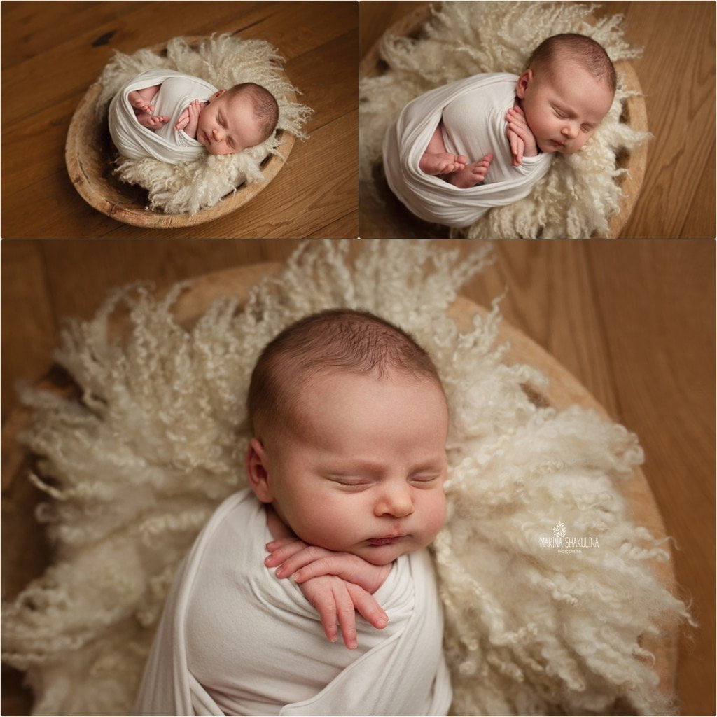 Fotografa neonati - bimbo cestino lana