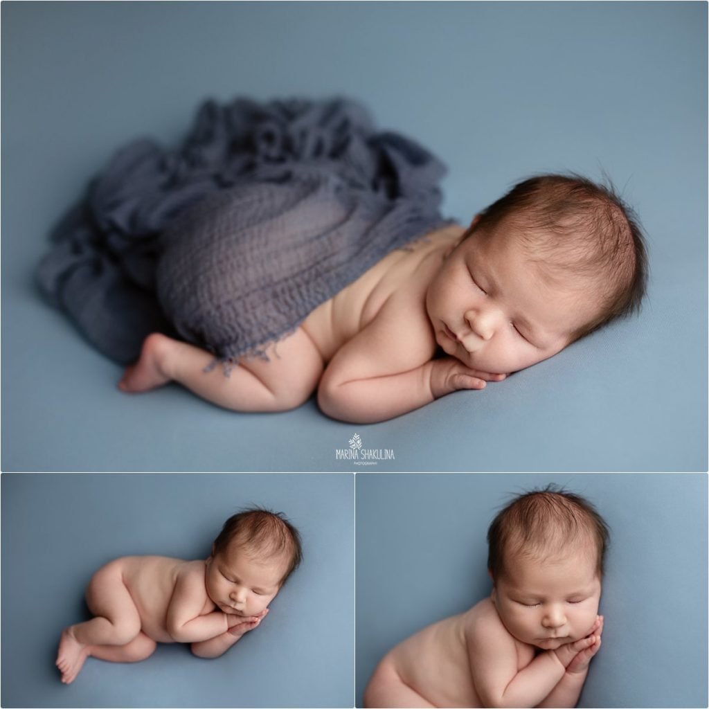 pose neonato su telo azzurro