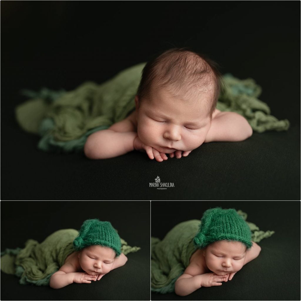 newborn wrap verde e sfondo scuro