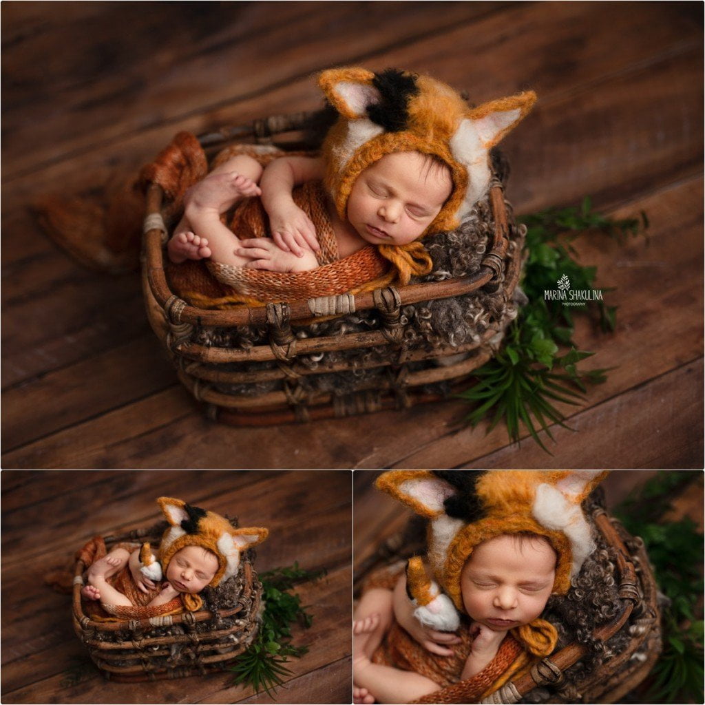 set fotografico newborn - dolce animaletto nel cestino